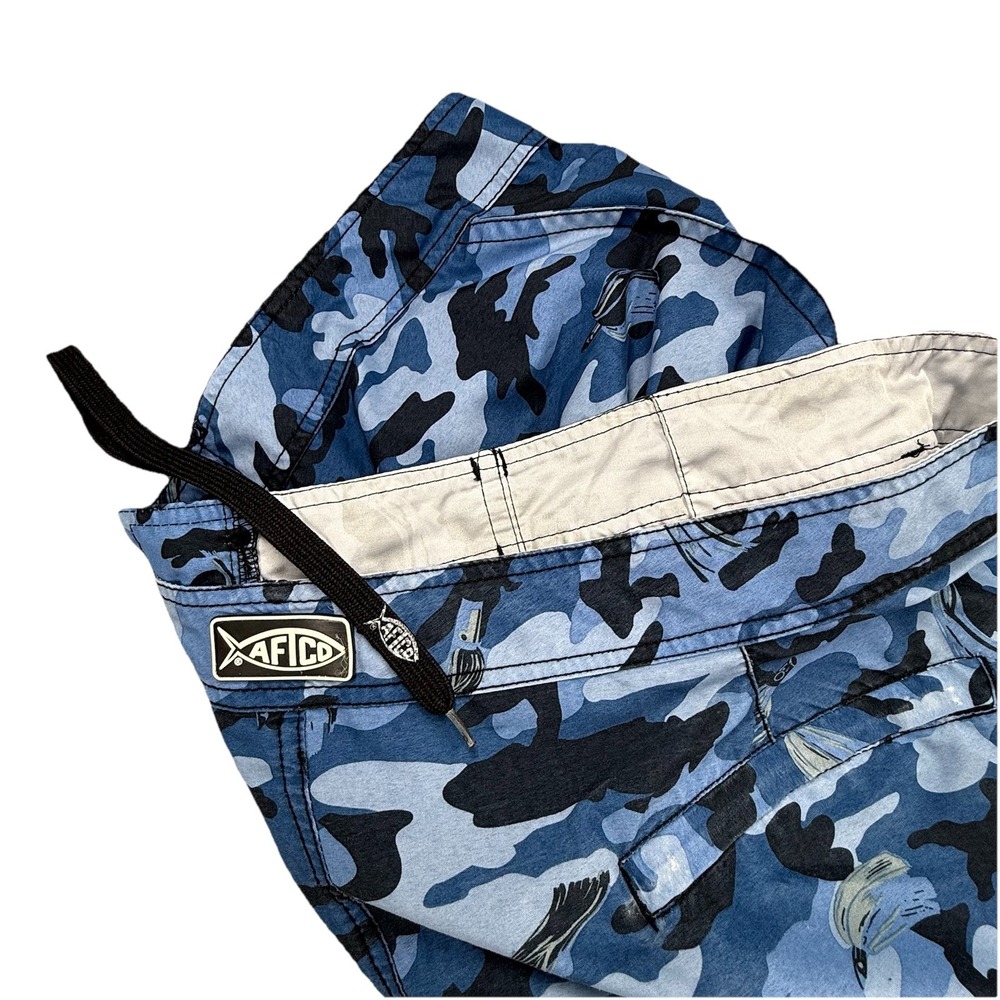 AFTCO Shorts Mens 44‎ Camo Cargo Board Swim Fishing Hunting Blue Water